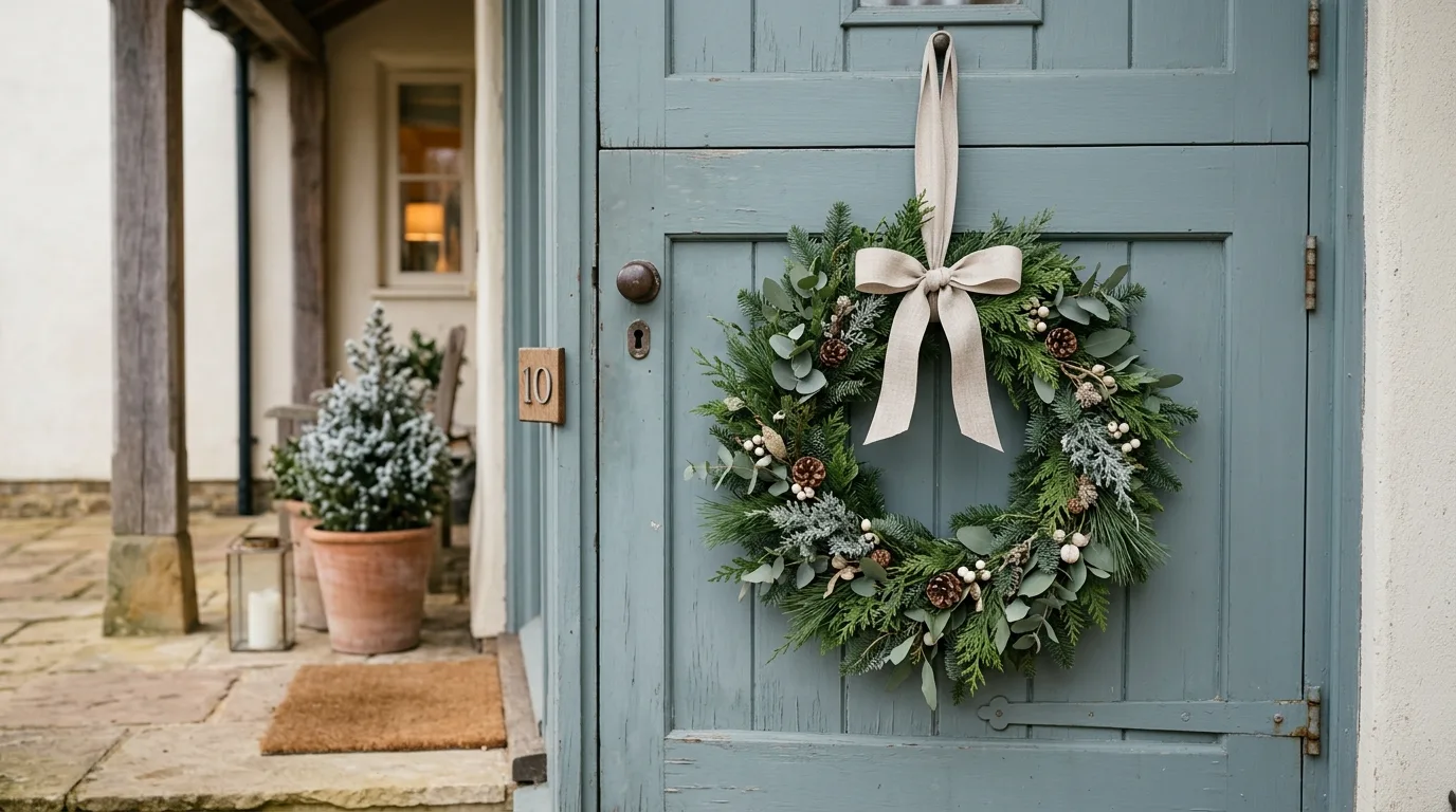 Use a statement bow only if the scale truly suits it inspiration for a front door wreath display.